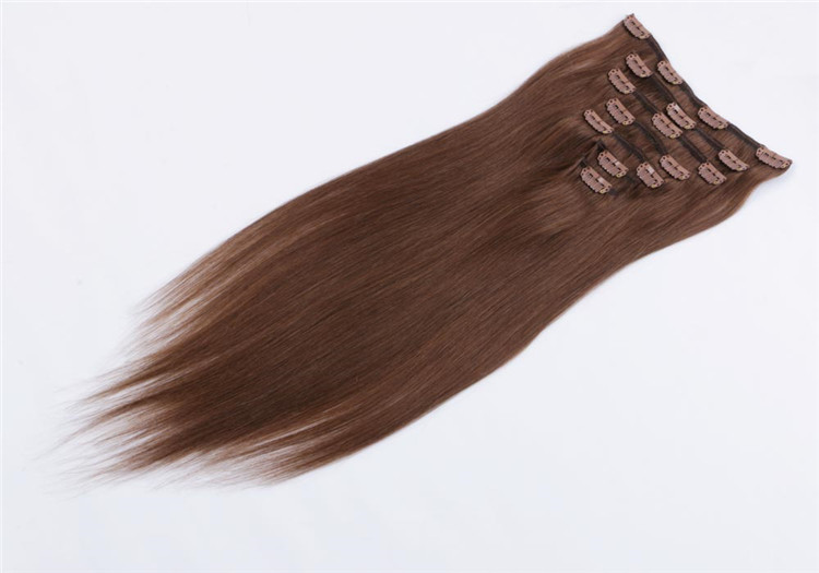 Thick end china brown clip in hair extensions manufacturers QM028